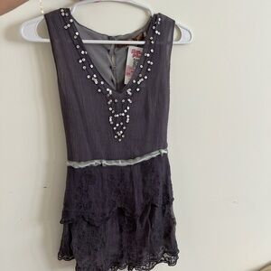 Y2K mesh purple gray Sleeveless tunic/mini dress with Embellishments